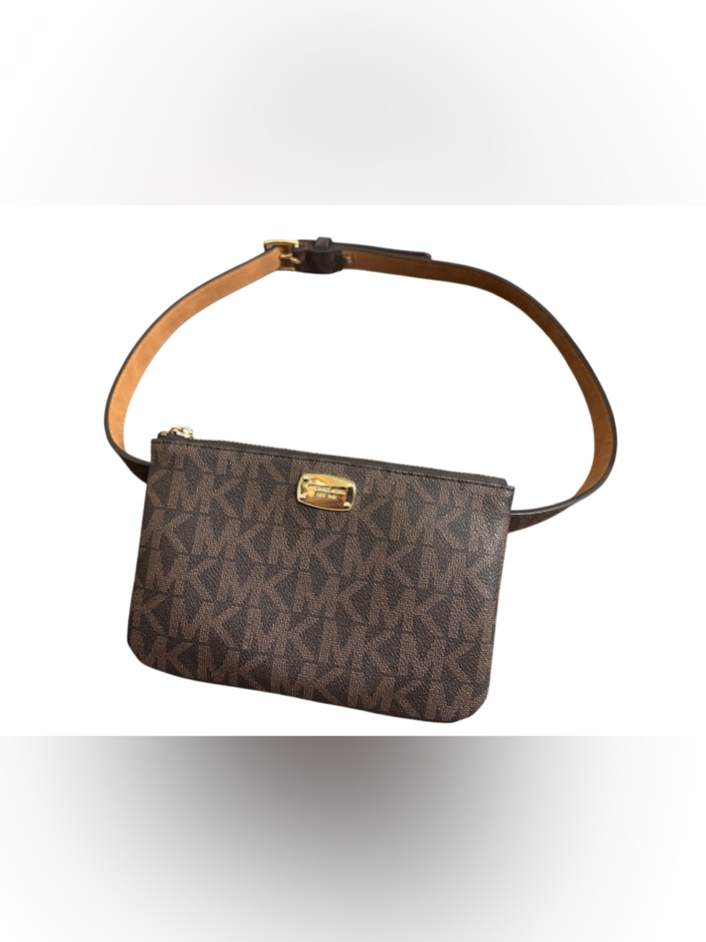 Michael Kors Brown Monogram Belt Bag with Gold Hardware